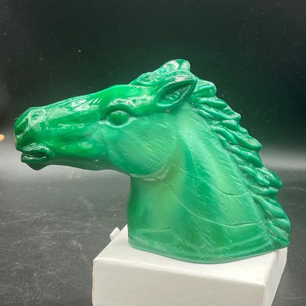 Vintage Jade Malachite Glass Horse Head Figurine‎ Czech Art Deco Hoffmann